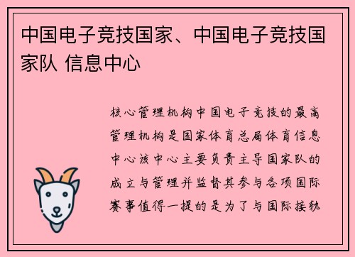中国电子竞技国家、中国电子竞技国家队 信息中心
